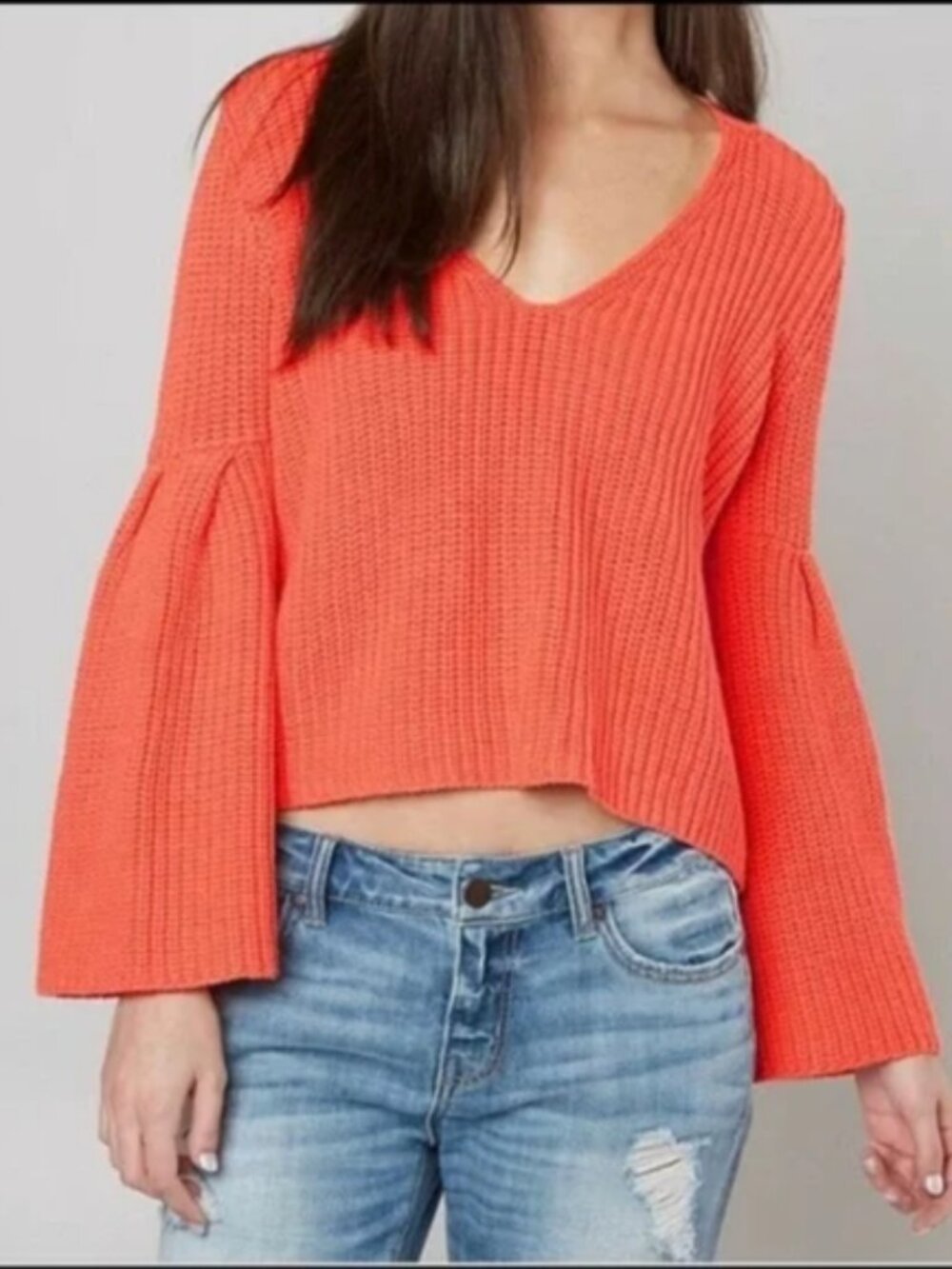 Free People Damsel Bell Sleeve Cropped Knit Sweater, Size S